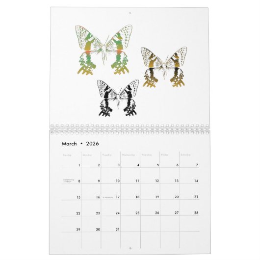 Calendrier Papillon - Mois (Mar 2026)