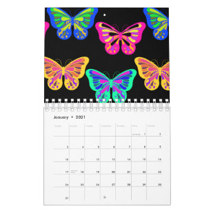 Calendrier Papillons Lépidoptères Vaporwave Couleurs Vives