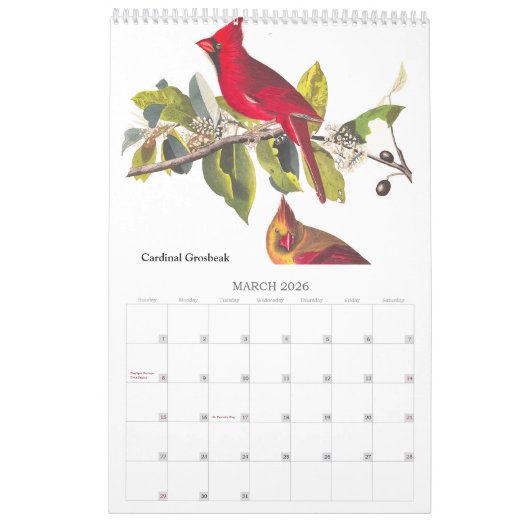 Calendrier par John James Audubon (Mar 2026)