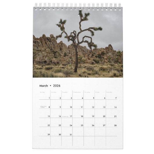 Calendrier Parc national de Joshua Tree ... Dans le calendrie (Mar 2026)