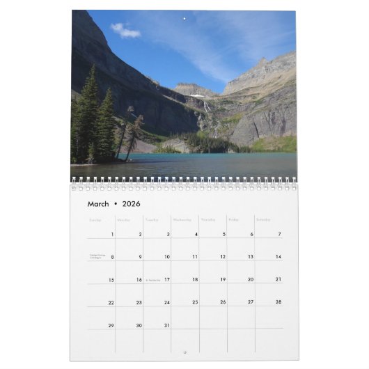 Calendrier Parc national du Glacier (Mar 2026)