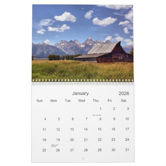 Calendrier Parc national grand de Teton (Jan 2026)