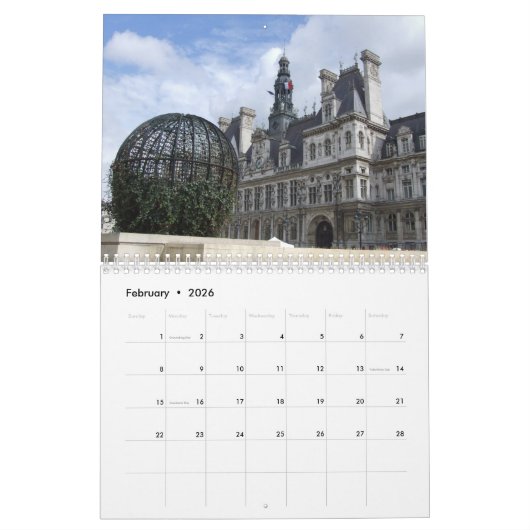 Calendrier Paris 2026 (Feb 2026)