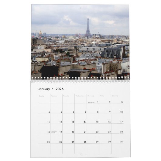 Calendrier Paris 2026 (Jan 2026)