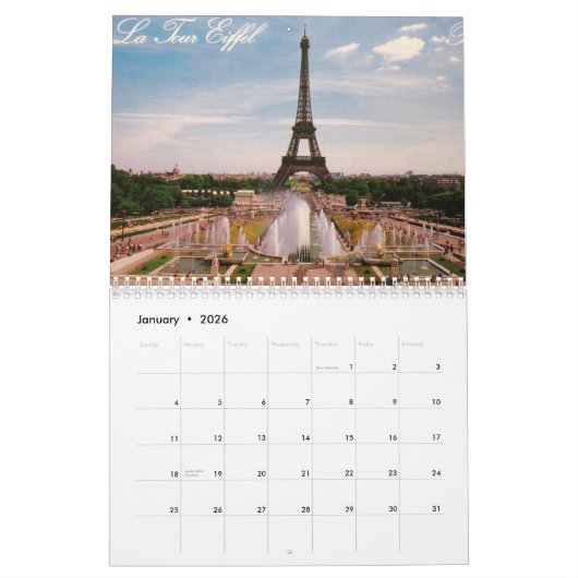 Calendrier Paris, France (Jan 2026)