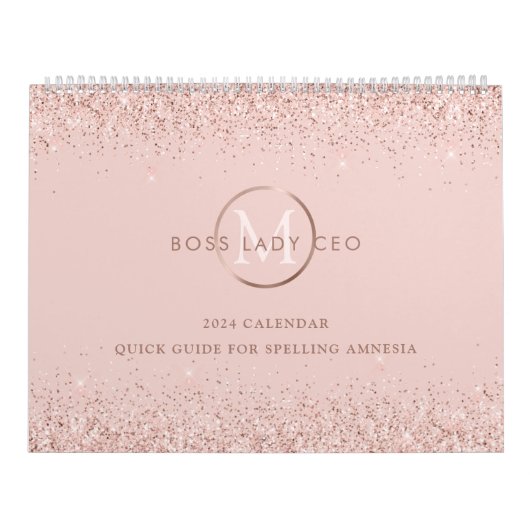 Calendrier Parties scintillant Blush Boss Lady PDG Monogramme (Protection)