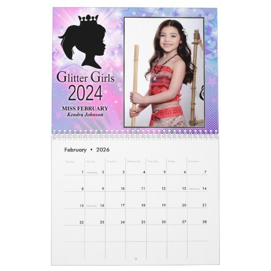 Calendrier parties scintillant Girls 2024 (Feb 2026)