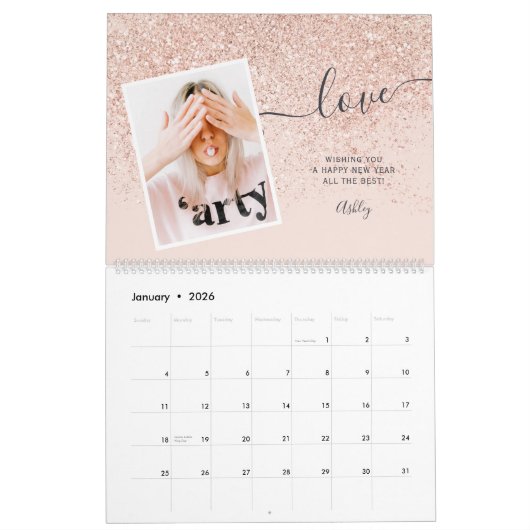 Calendrier parties scintillant holographique moderne marbre 1 (Jan 2026)