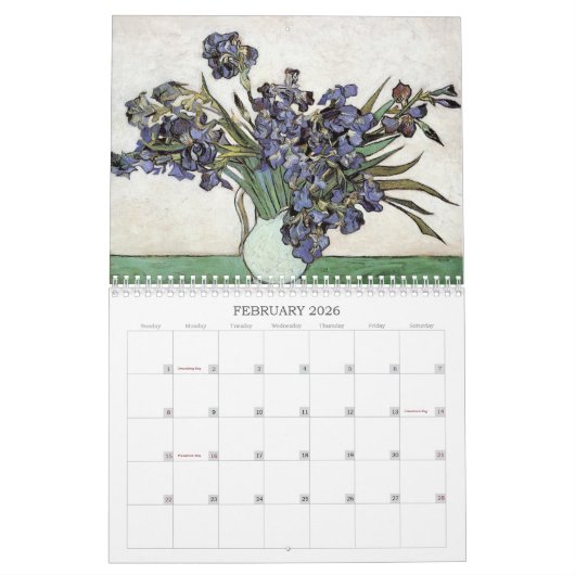 Calendrier Paysage Peintures Vincent van Gogh Art (Feb 2026)