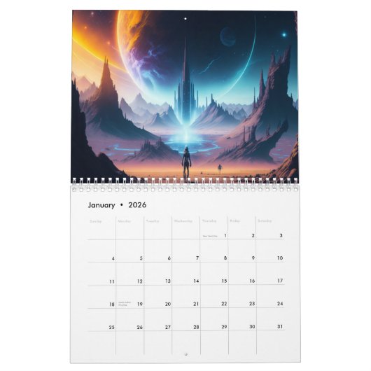 Calendrier Paysage spatial futuriste 2024 (Jan 2026)