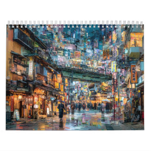 Calendrier Paysage urbain japonais Mur de ville Tokyo Japon