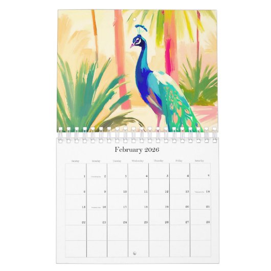 Calendrier peacock calendar (Feb 2026)