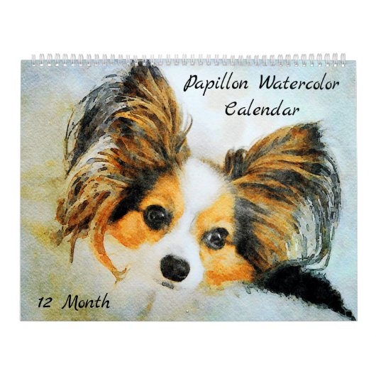 Calendrier Peinture à l'aquarelle de chien Papillon Adorable (Protection)