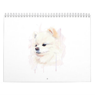 Calendrier Peinture aquarelle de chien Poméranie Mignon