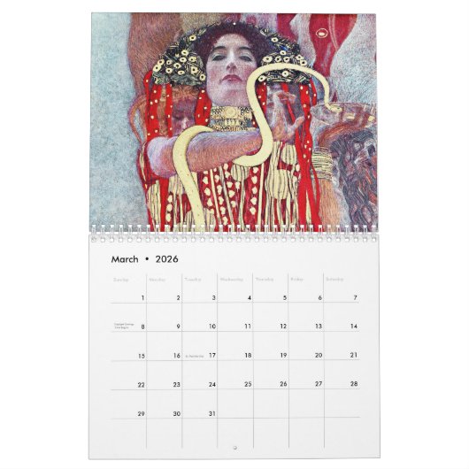 Calendrier Peinture de Gustav Klimt (Mar 2026)