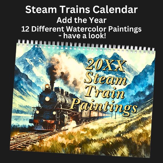 Calendrier Peintures à l'aquarelle du train à vapeur,