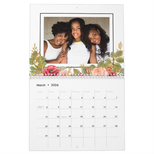 Calendrier Personal Photos with Frame and Floral Border (Mar 2026)
