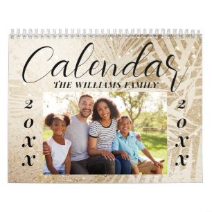 Calendrier Personnalisé 2026 Élégant Script Gold Family Photo