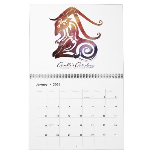 Calendrier personnalisé d'Astrologie d'Arielle (Jan 2026)