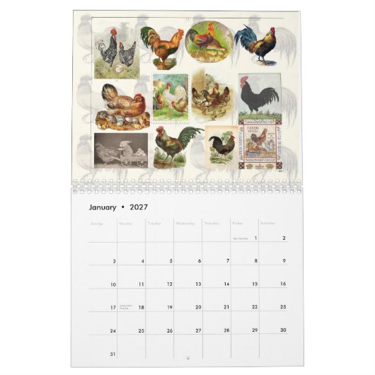 Calendrier personnalisé de poulet vintage (Jan 2027)
