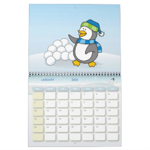 Calendrier Petit manchot avec boules de neige agitant