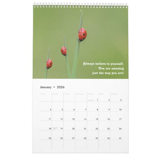 Calendrier Petits coccinelles et citations de motivation (Jan 2026)