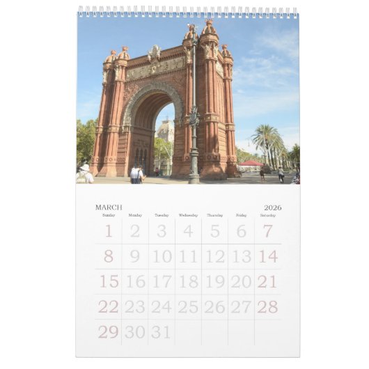 Calendrier photo 12 mois Barcelone, Espagne (Mar 2026)