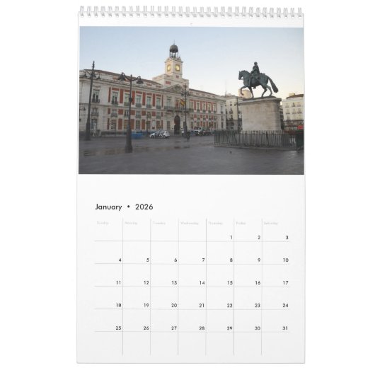 Calendrier photo 12 mois Madrid, Espagne (Jan 2026)