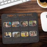 Calendrier photo 2025 Pleine année Black Mousepad<br><div class="desc">Calendrier photo 2025 avec 8 images et calendrier de l'année entière pour Vingt-cinq. Palette de couleur noir moody et brun terreux - facile à modifier dans l'outil de design pour convenir à votre décor. Veuillez consulter ma collection de calendriers personnalisés pour plus de designs.</div>
