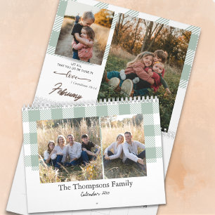 Calendrier Photo de famille à carreaux buffle vert sauge avec