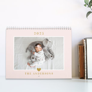 Calendrier Photo de famille élégant cœur en or