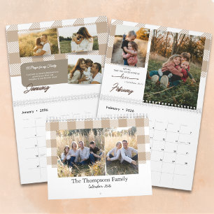 Calendrier Photo de famille en plaid beige avec verset bibliq