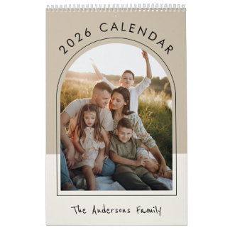 Calendrier Photo de famille minimaliste beige 2026 Mensuel