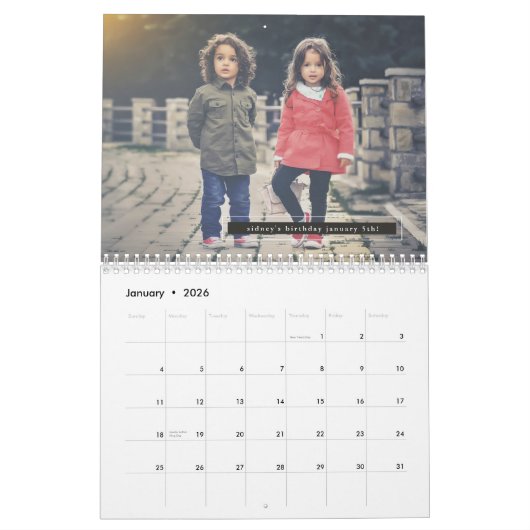 Calendrier photo de vingt-cinq scripts (Jan 2026)