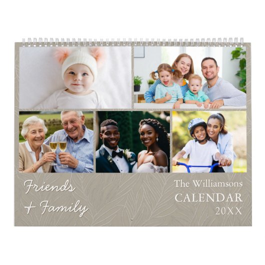 Calendrier photo élégant gris famille et amis (Protection)