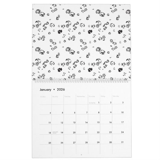 Calendrier photo en noir et blanc de bulles sur un dos blanc (Jan 2026)