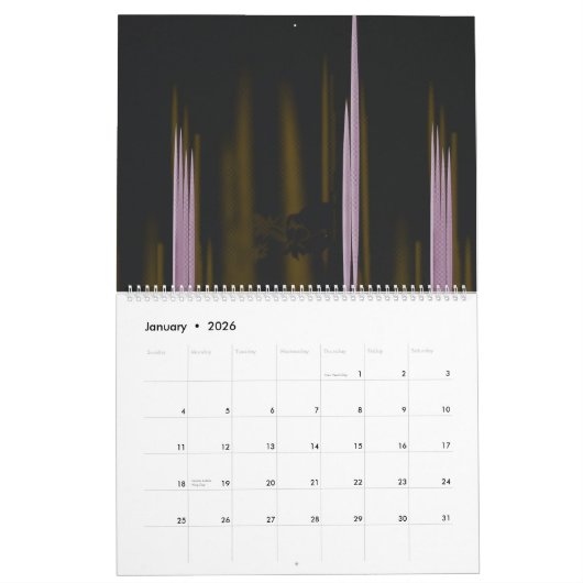 Calendrier photo en noir et blanc d'un bâtiment (Jan 2026)