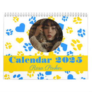 Calendrier Photo et nom personnalisables Paw Blue & Gold