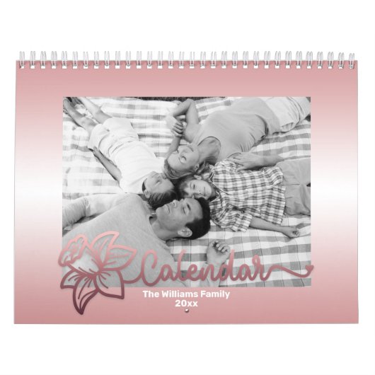 Calendrier photo famille, Fleur Rosegold modifiabl (Protection)