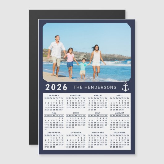 Calendrier photo Nautique 2026 Magnet Marine Bleu (Devant / Derrière)