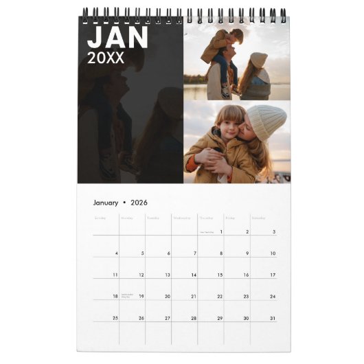 Calendrier photo personnalisé moderne Gris (Jan 2026)