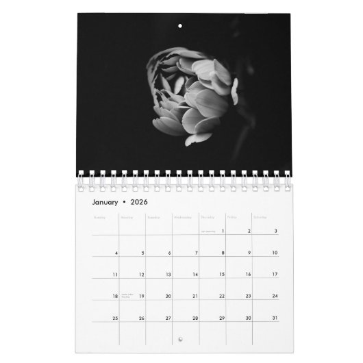 Calendrier Photographie de fleurs en noir et blanc (Jan 2026)
