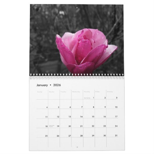 Calendrier Photographie noir et blanc avec accents de couleur (Jan 2026)