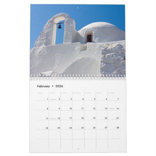 Calendrier Photos de Mykonos, Grèce (Feb 2026)