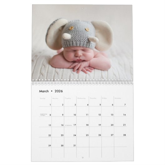 Calendrier Photos de nouveau-nés personnalisées Baby Boy 2026 (Mar 2026)