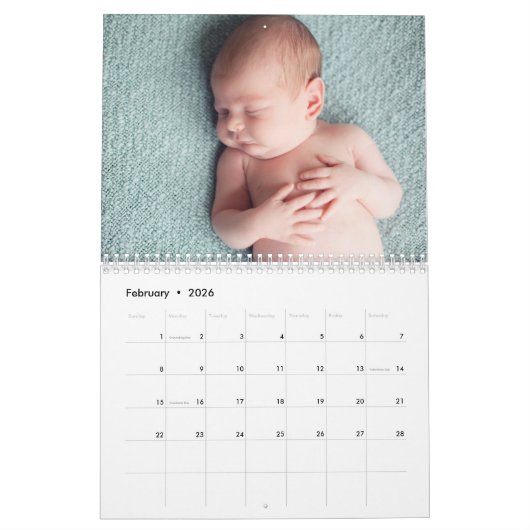 Calendrier Photos de nouveau-nés personnalisées Baby Boy 2026 (Feb 2026)