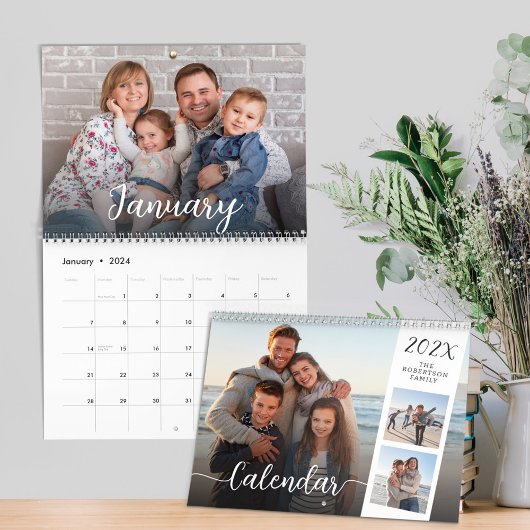 Calendrier Photos Familiales Modernes Script Overlay 2024
