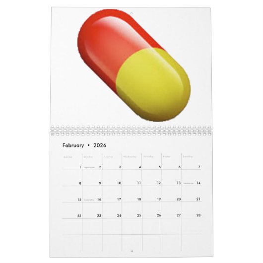 Calendrier Pilule de médecine - Emoji (Feb 2026)