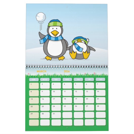 Calendrier Pingouins à neige (Mar 2026)