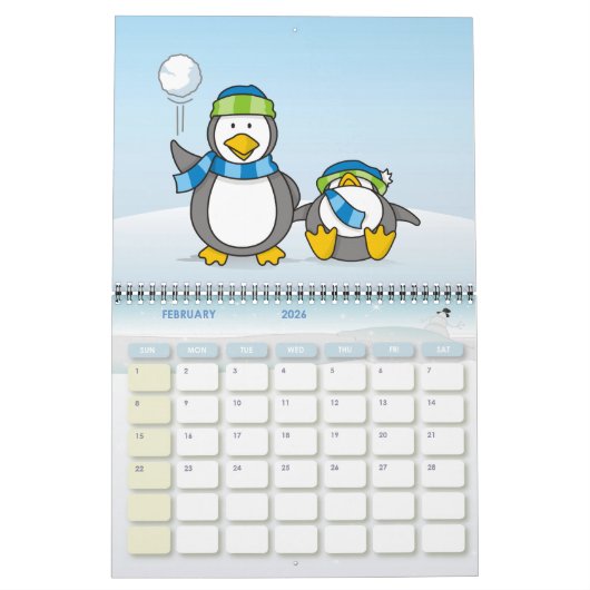 Calendrier Pingouins à neige (Feb 2026)